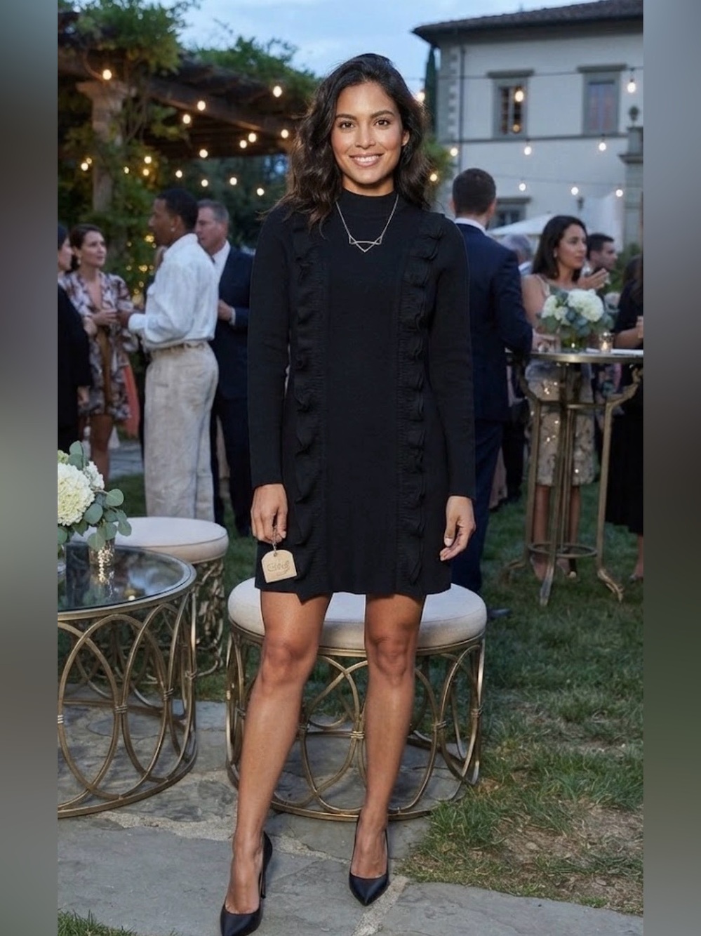 Zara Black Long-Sleeve Ruffle A-Line Dress